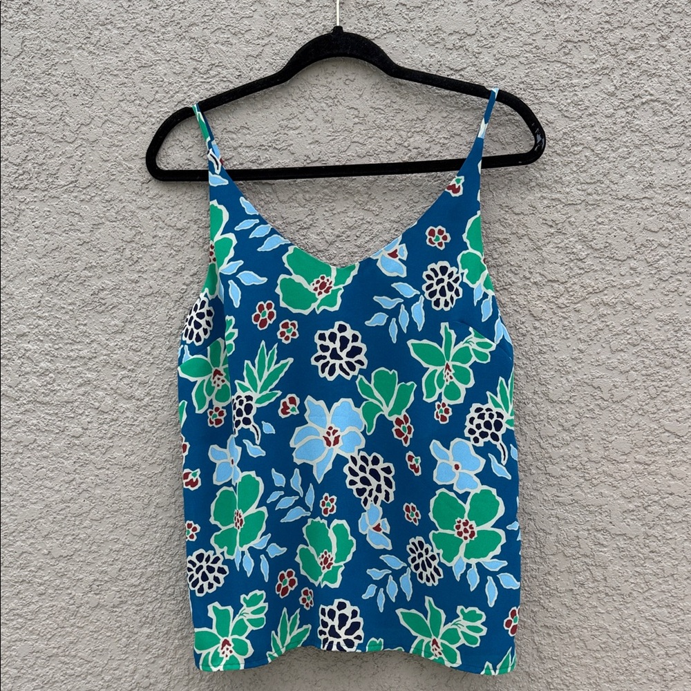 Banana Republic Blue Floral V-Neck Camisole with Green Accents